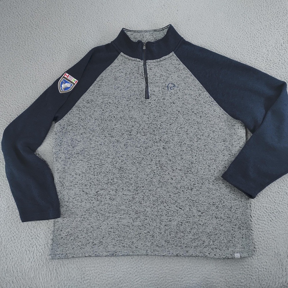Ducks Unlimited Sweater Mens 3XL Gray Navy Big Patch Quarter Zip Fleece Pullover